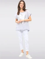 Linen-Cotton Cap Sleeve Top with Rhinestone & Foil Print by Froccella