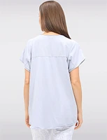 Linen-Cotton Cap Sleeve Top with Rhinestone & Foil Print by Froccella