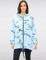 Cotton Blend Zip Hoodie with Graphic Print and Drawstring Hood by Froccella