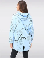 Cotton Blend Zip Hoodie with Graphic Print and Drawstring Hood by Froccella