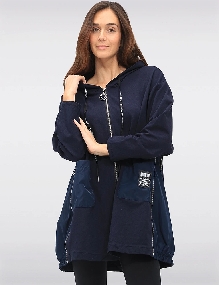 Versatile Zip-Up Hoodie with Adjustable Stretch Side Panels by Froccella
