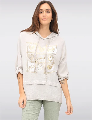 Chic High-Low Hoodie with Golden Metallic Heart Design by Froccella