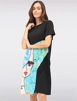 Abstract Face Print Round Neck Short Sleeve Cotton T-Shirt Dress by Froccella