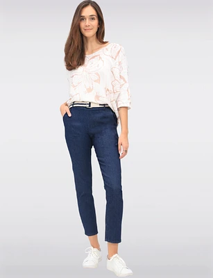 Floral Stripe Print 3/4 Dolman Sleeve Round-Neck Knit Top by Froccella