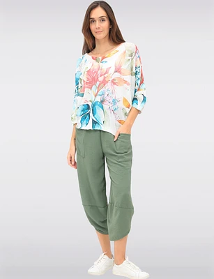 Floral Knit Print 3/4 Dolman Sleeve V-Neck Knit Top by Froccella