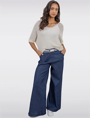 Stylish Crochet Knit Top 3/4 Dolman Sleeves With Scoop Neck by Froccella