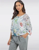 Elegant Crochet Floral 3/4 Dolman Sleeve Top with Scoop Neckline by Froccella