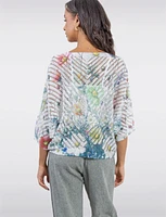 Elegant Crochet Floral 3/4 Dolman Sleeve Top with Scoop Neckline by Froccella