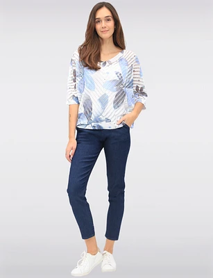 Chic Crochet Floral 3/4 Dolman Sleeve Top with Scoop Neckline by Froccella