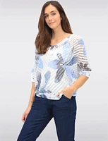 Chic Crochet Floral 3/4 Dolman Sleeve Top with Scoop Neckline by Froccella