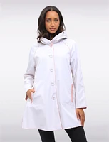 Loose Fit Reversible Pink & Grey Pleated Hood Button Front Raincoat by UBU