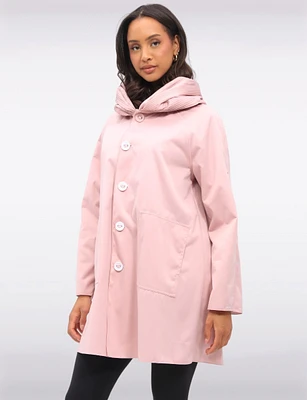 Loose Fit Reversible Pink & Grey Pleated Hood Button Front Raincoat by UBU