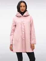 Loose Fit Reversible Pink & Grey Pleated Hood Button Front Raincoat by UBU