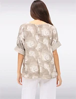 Breathable Cotton Circle-Print Short Sleeve Top with Round Neckline by Froccella