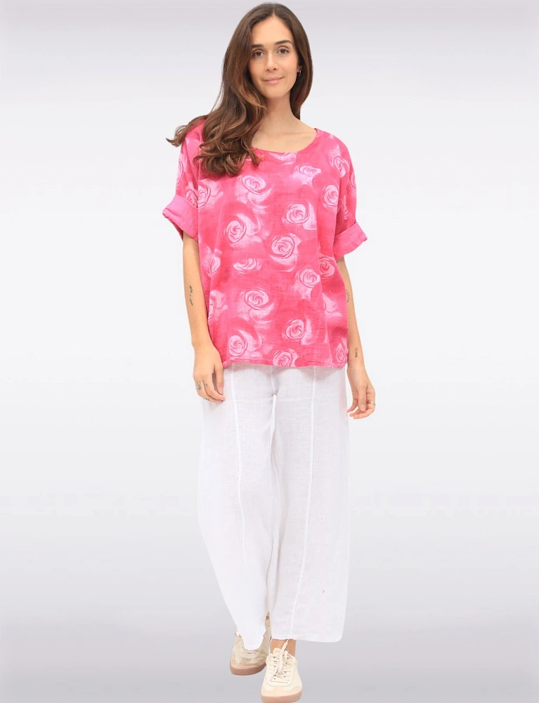 Breathable Cotton Circle-Print Short Sleeve Top with Round Neckline by Froccella