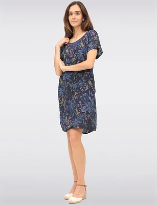 Breathable Floral Linen Dress with Back Knit Details & Pockets by Froccella