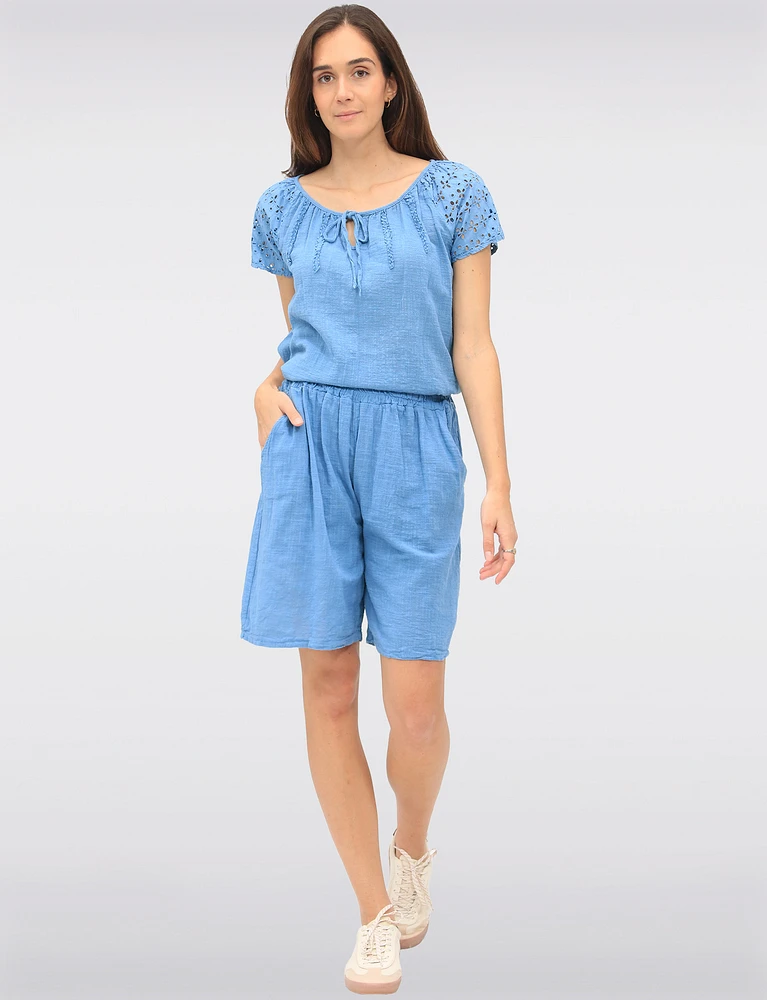 Elegant Cotton Pull-On Bermuda Shorts with Elastic Waist & Pockets by Froccella