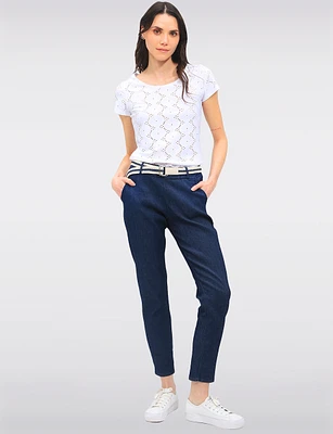 Slim Fit Cotton Stretch Denim Pants with Belt by Froccella