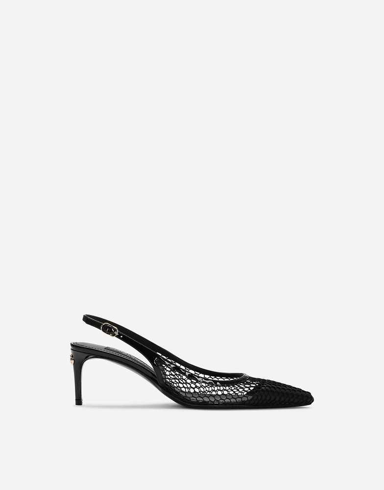 Patent leather and mesh slingbacks