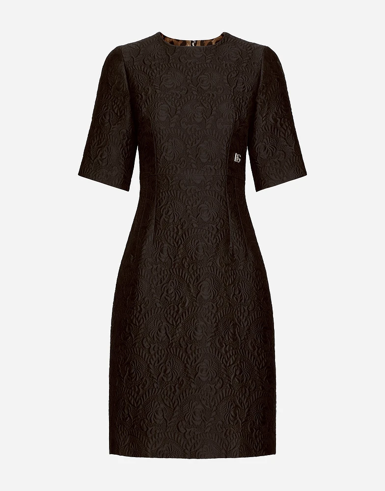 Fit-and-flare midi dress floral jacquard