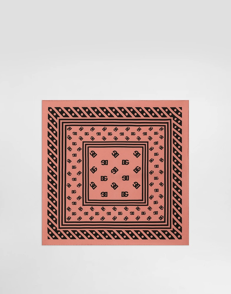 Silk twill foulard with all-over DG logo print (50X50)