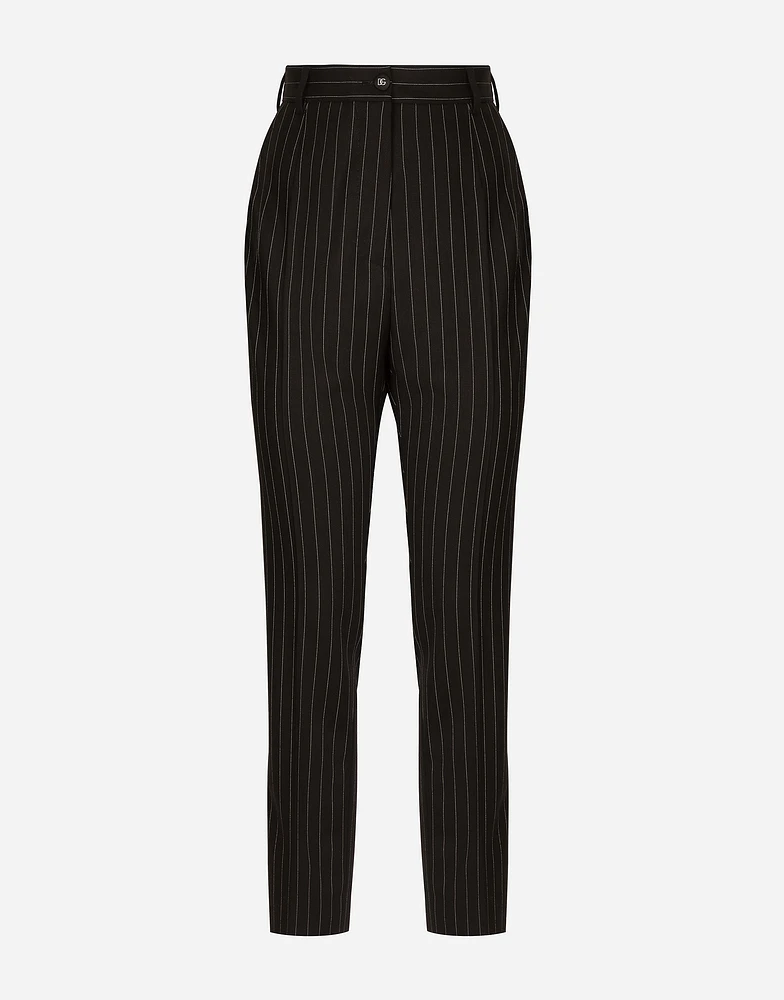High-waisted pinstripe twill pants