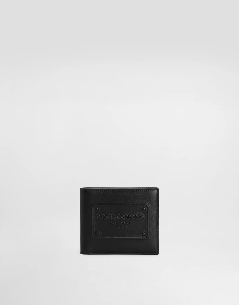 Calfskin bifold wallet with raised logo