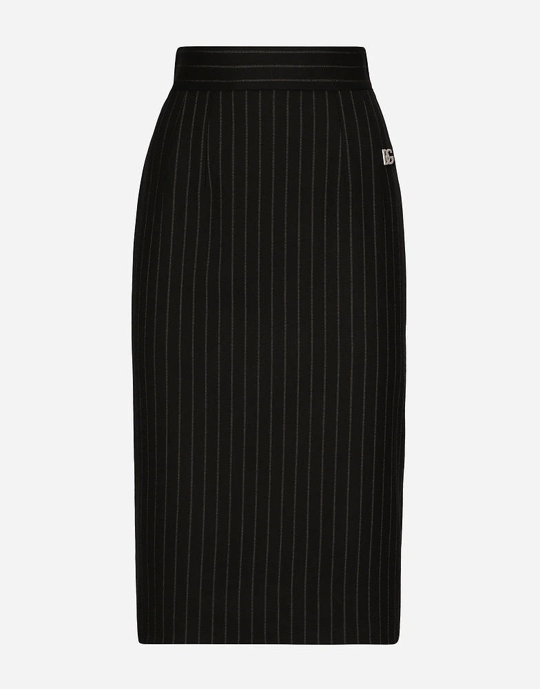 Short straight-cut pinstripe wool skirt