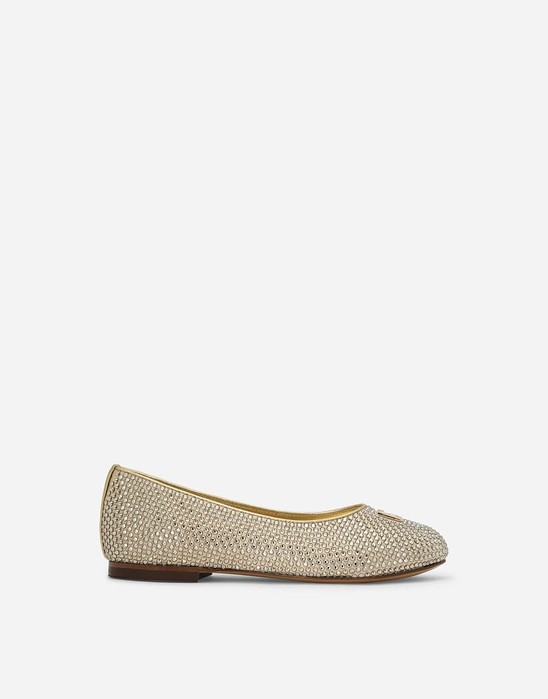 Satin DG logo ballet flats with fusible rhinestones