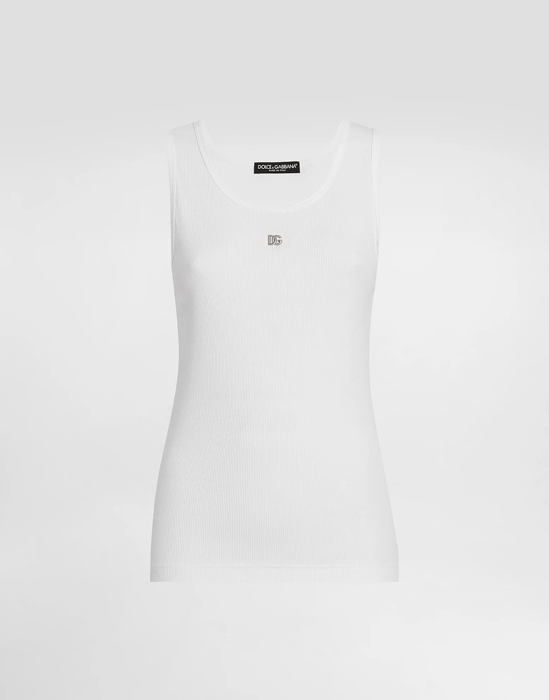 Fine-rib jersey tank top with DG logo pin