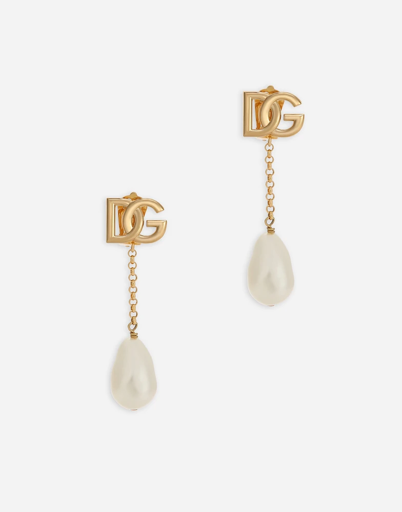 Drop earrings with pearls and DG logo
