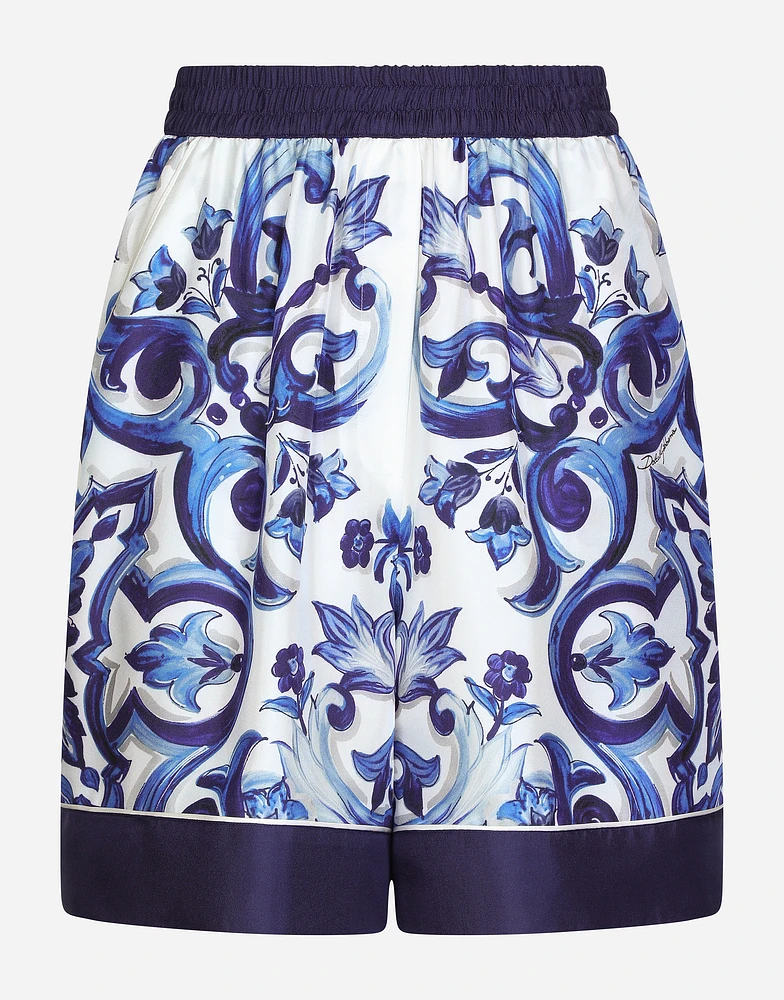 Majolica-print twill pajama shorts