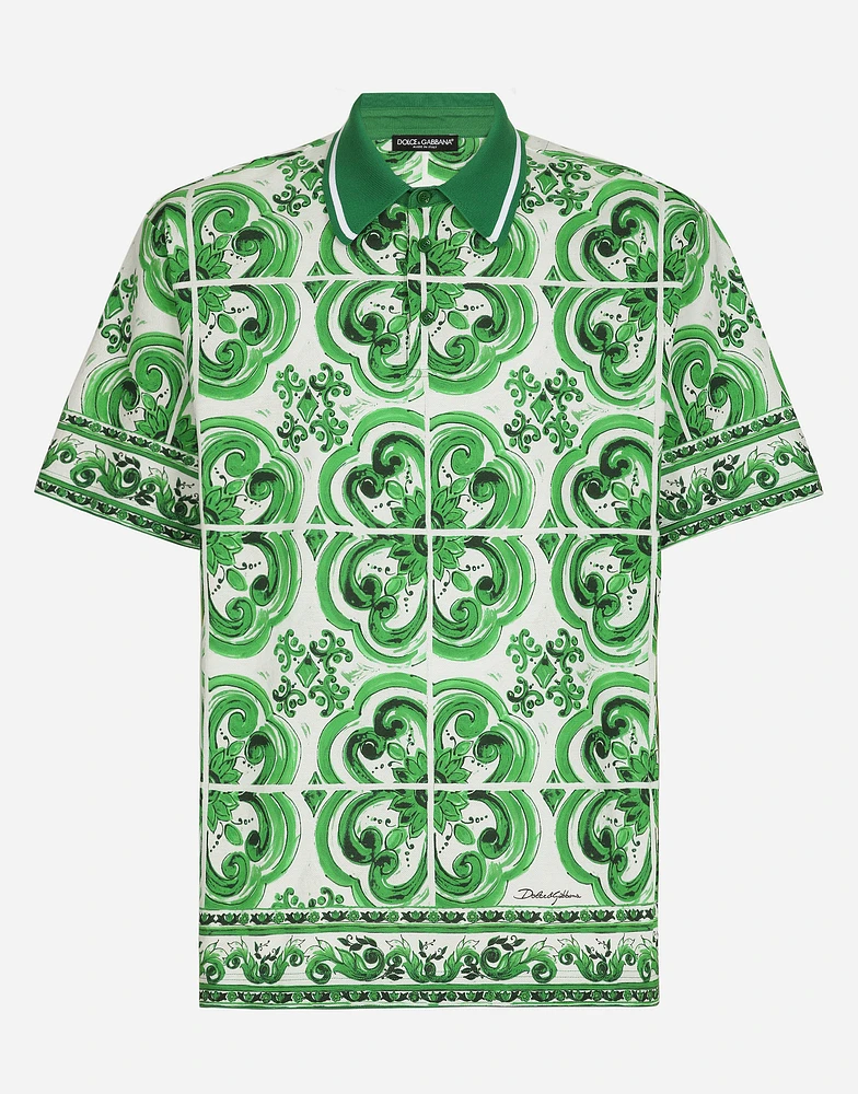 Cotton polo-shirt with majolica print