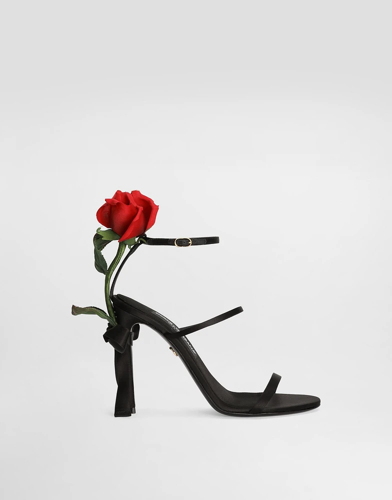 Satin sandals with rose embellishment
