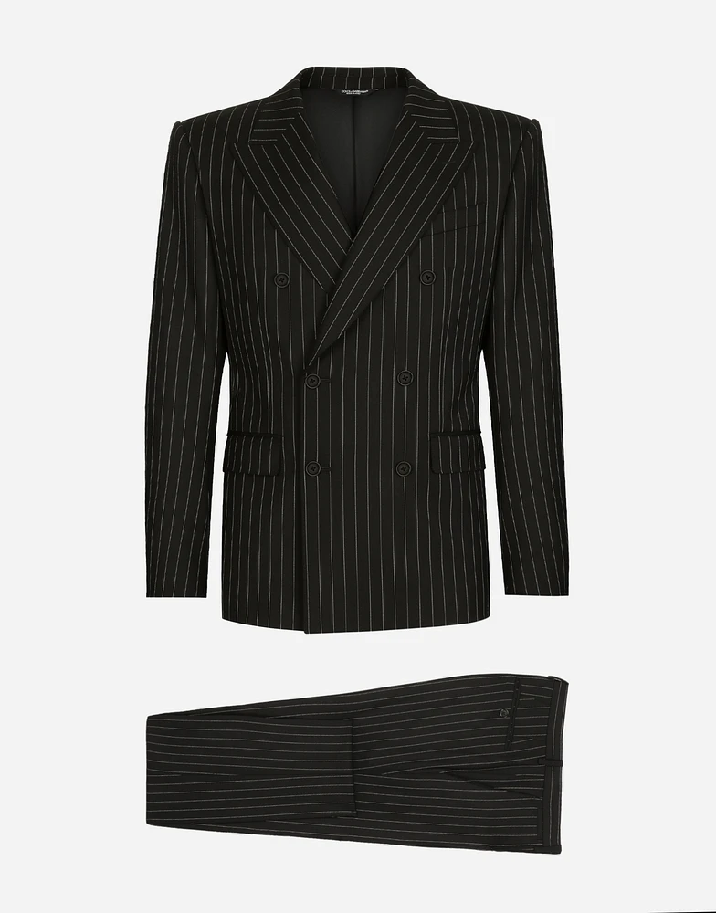 Double-breasted pinstripe stretch wool Sicilia-fit suit