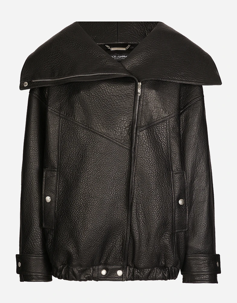 Oversize vegetable-tanned lambskin biker jacket