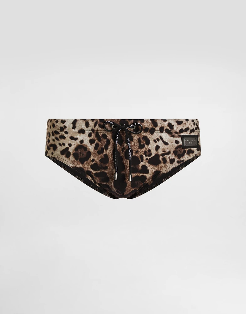 Leopard-print swim briefs with high-cut leg