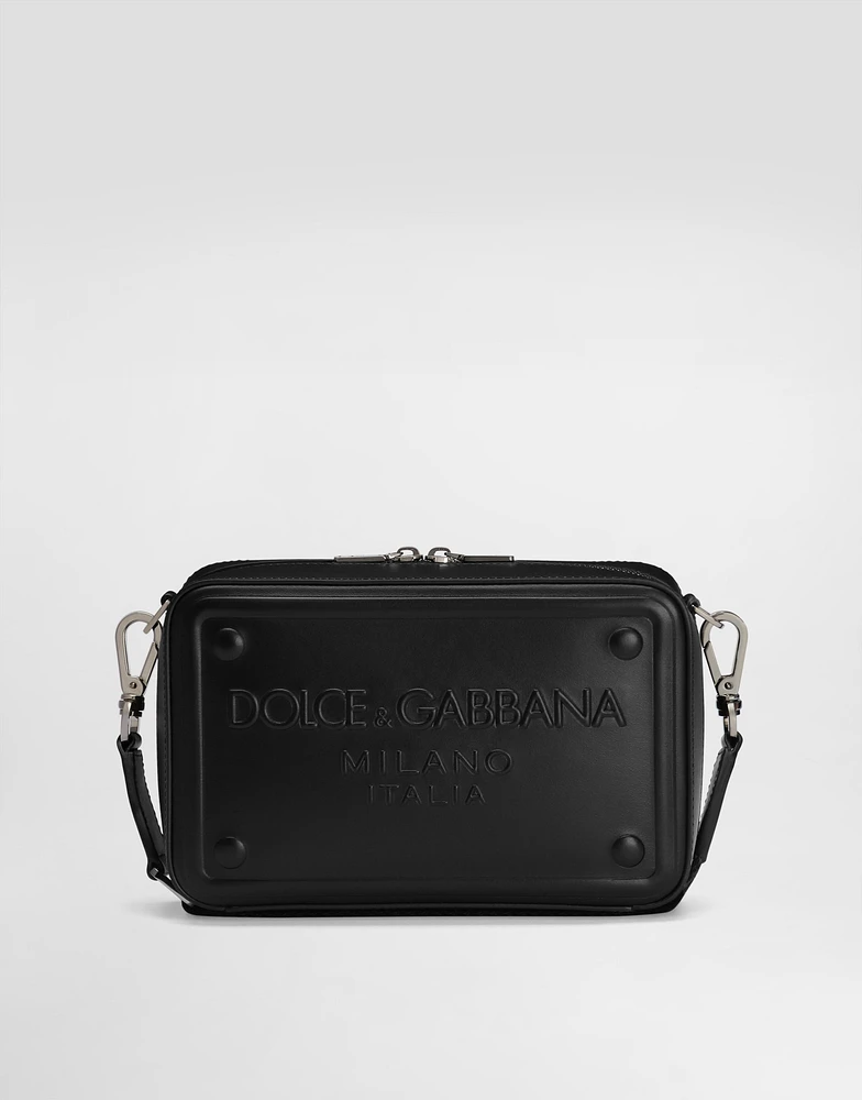 Calfskin crossbody bag with raised logo