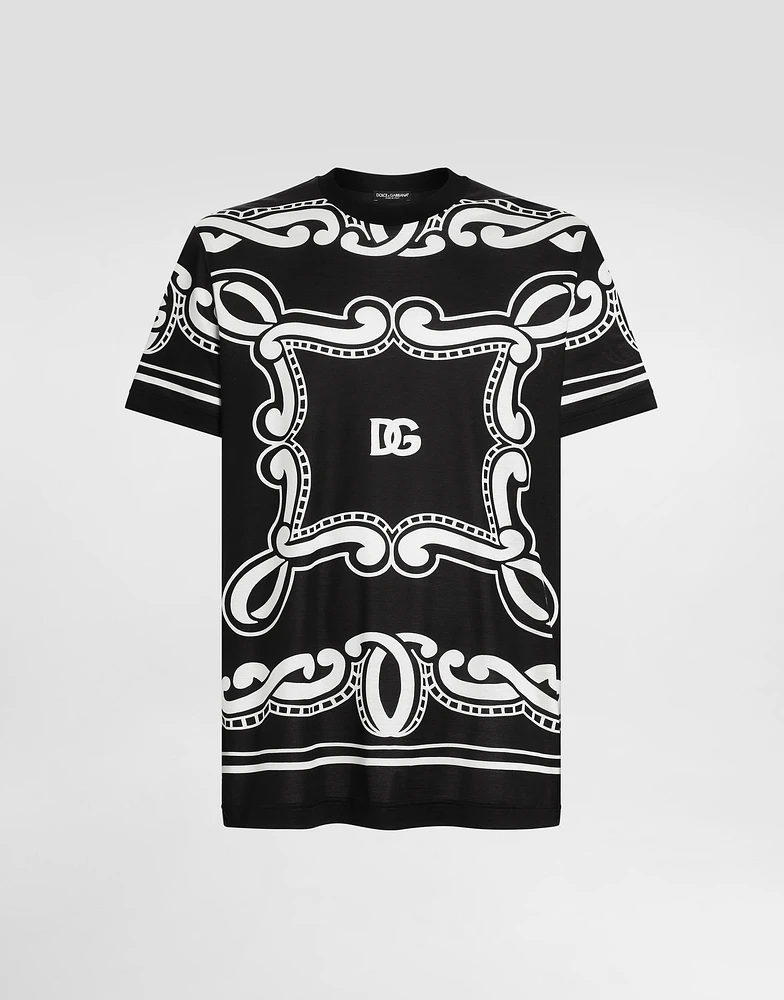 Silk T-shirt with bandanna print