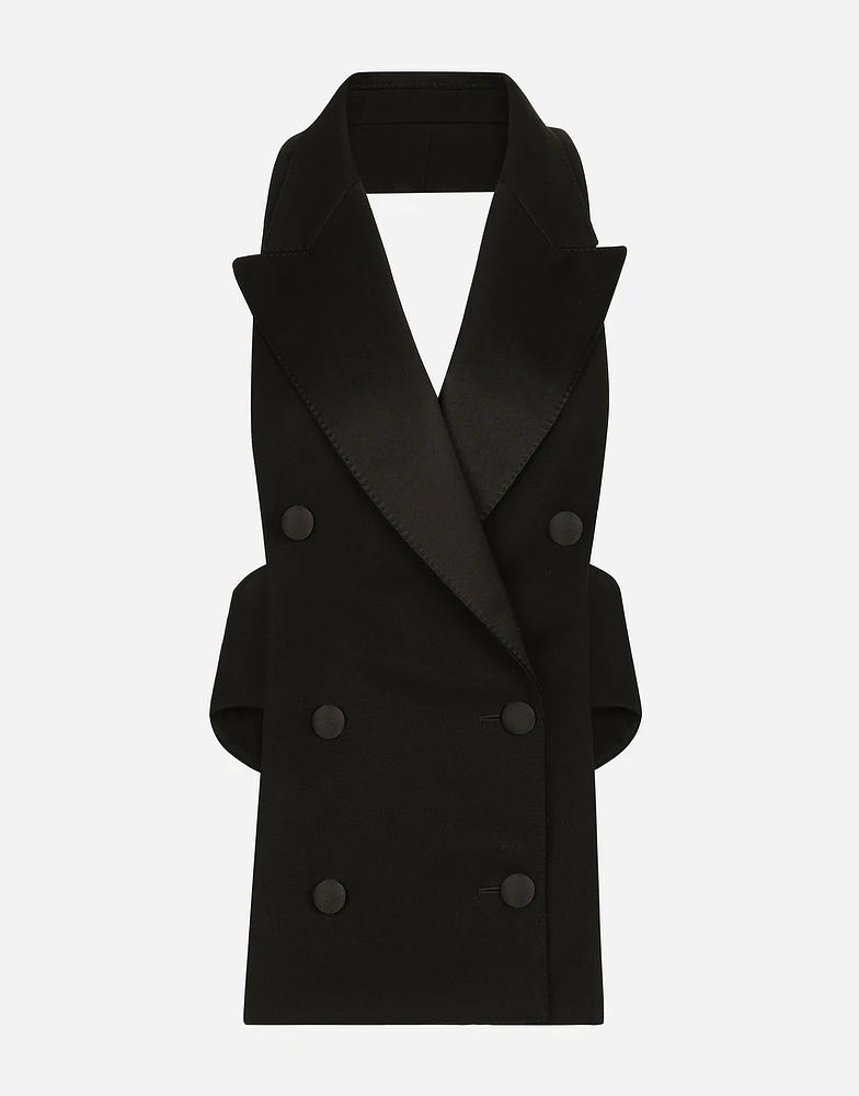 Double-breasted wool gabardine waistcoat