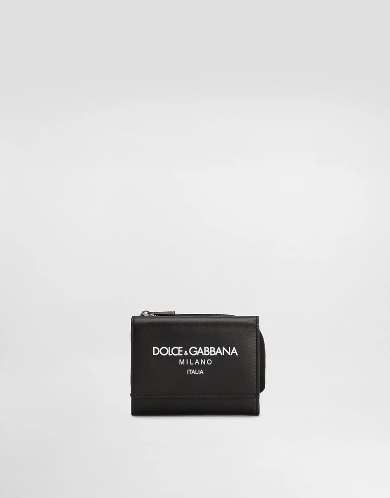 Calfskin French flap wallet with logo