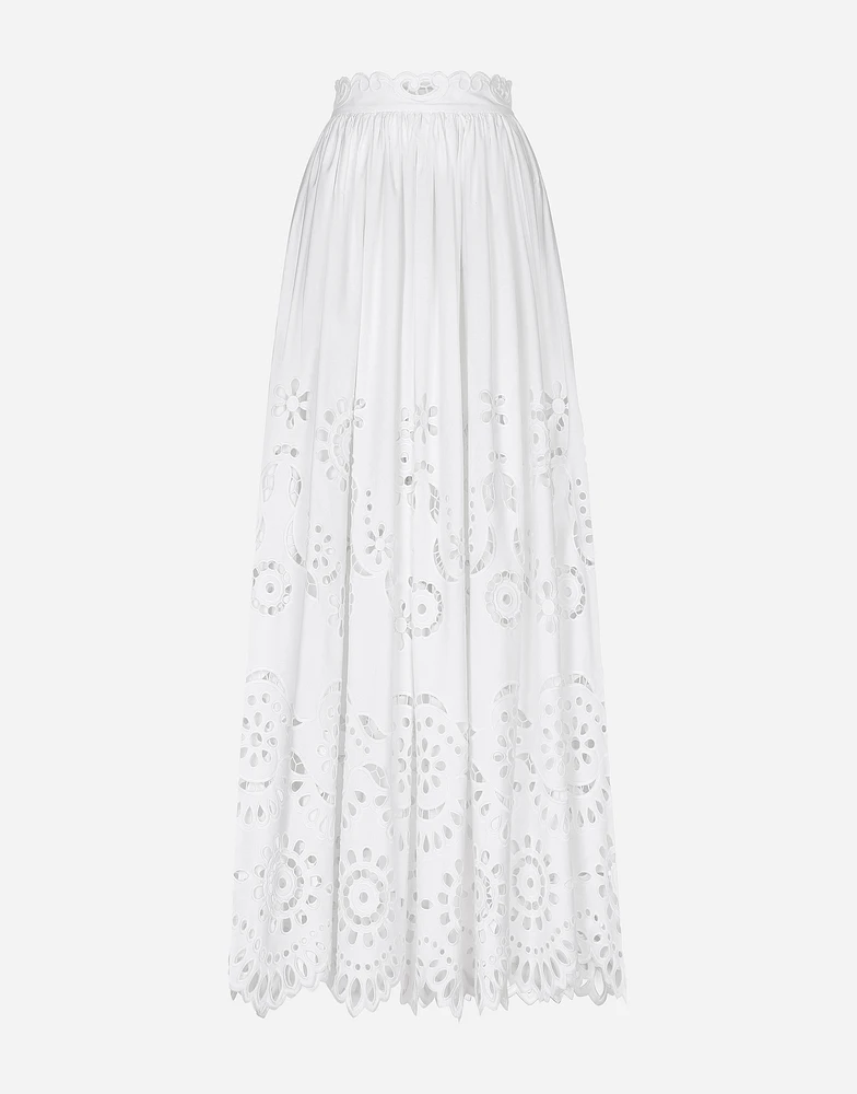 Long cotton circle skirt with cut-out detailing
