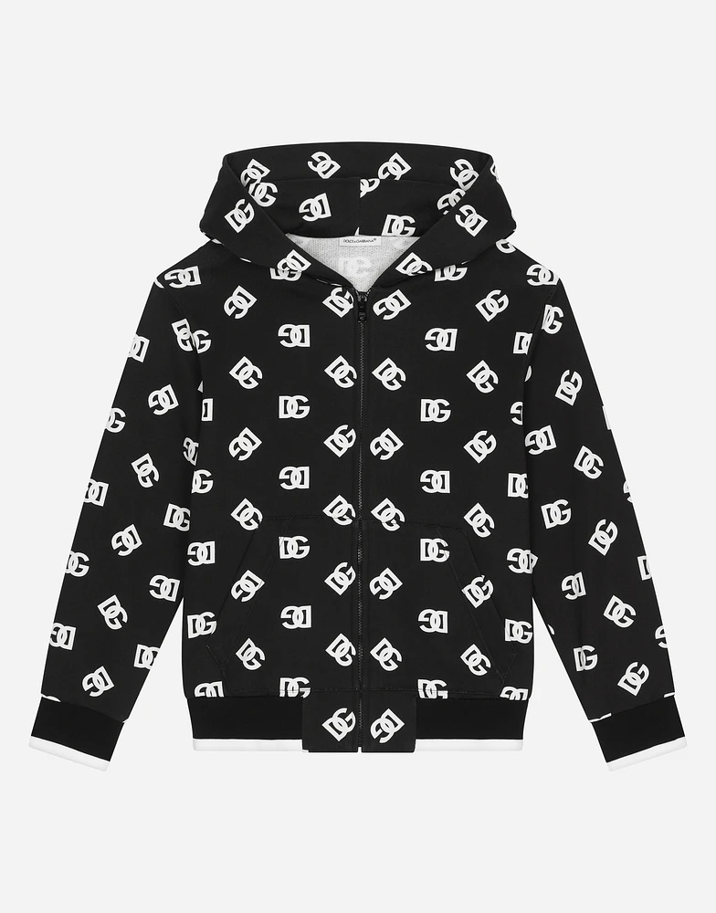 Zip-up jersey hoodie with DG logo print