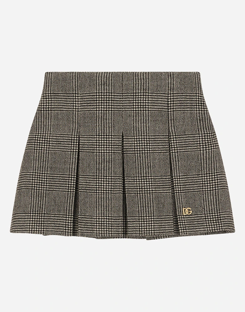 Wool-blend glen plaid skirt with DG logo