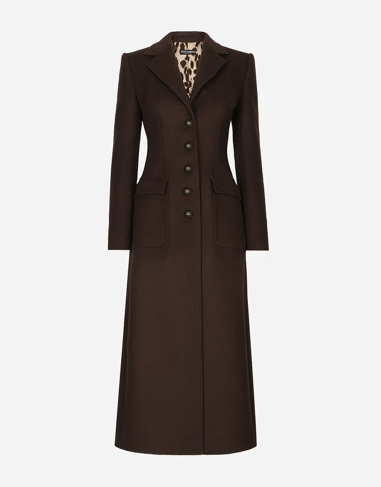 Long single-breasted wool and cashmere coat