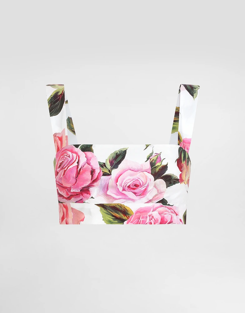 Cotton bralette top with rose print