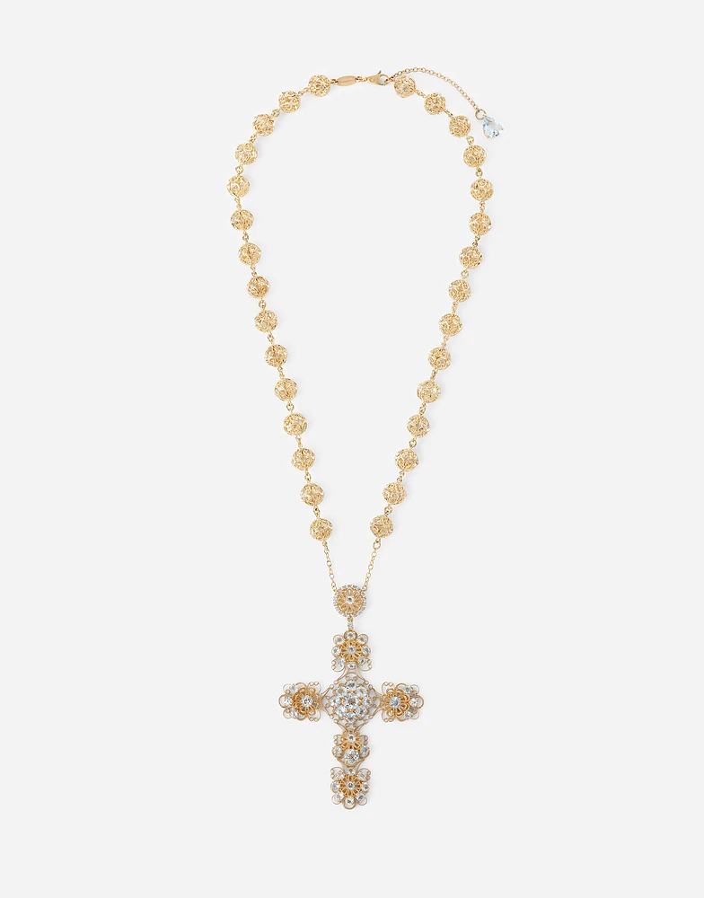 Filigree Necklace 18-carat yellow gold and aquamarines