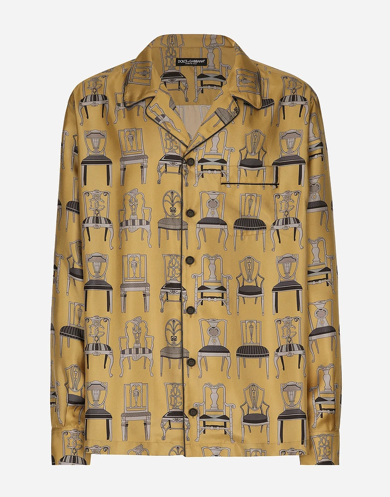 Silk twill shirt with seat print