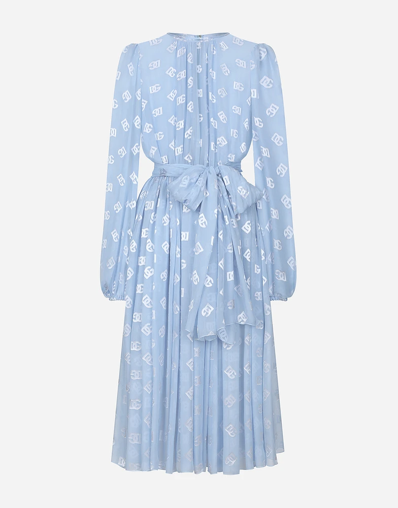 Dévoré silk jacquard calf-length dress with DG logo