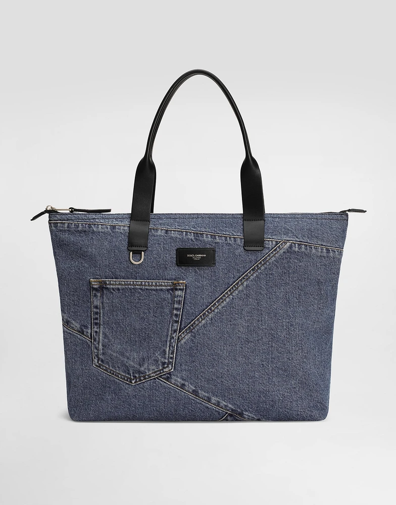 Medium shopper in patchwork denim